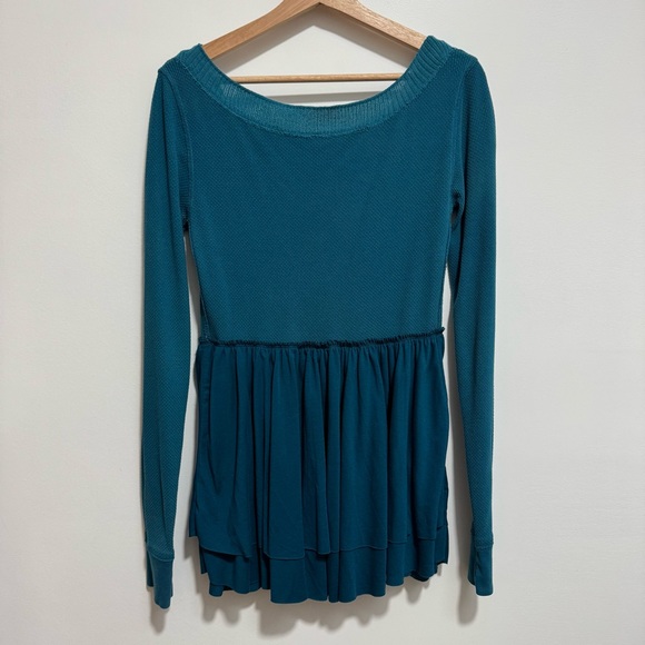 Free People Y2K Thermal Waffle Knit Lace Babydoll Top - Picture 5 of 11